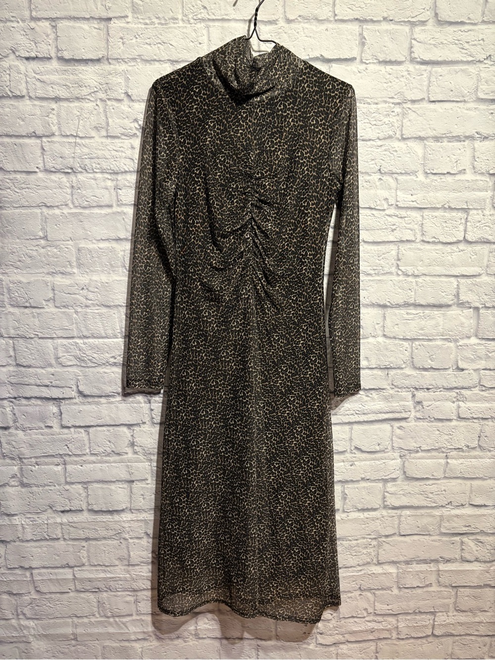 Rafaella ELLA High-Neck Mesh Leopard Print Midi Dress - Medium